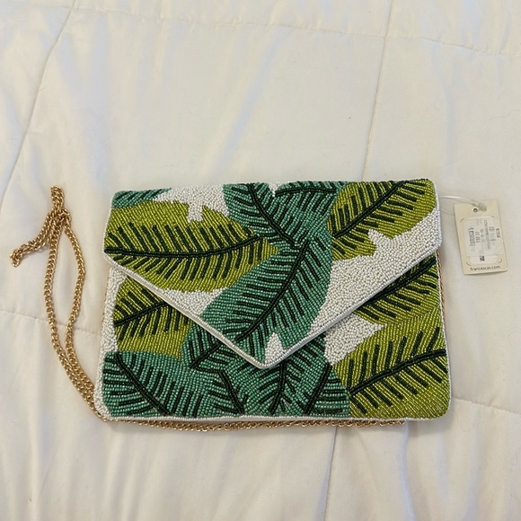 Francesca's Collections Handbags - NWT Francesca Beaded Tropical Leaf Bag
